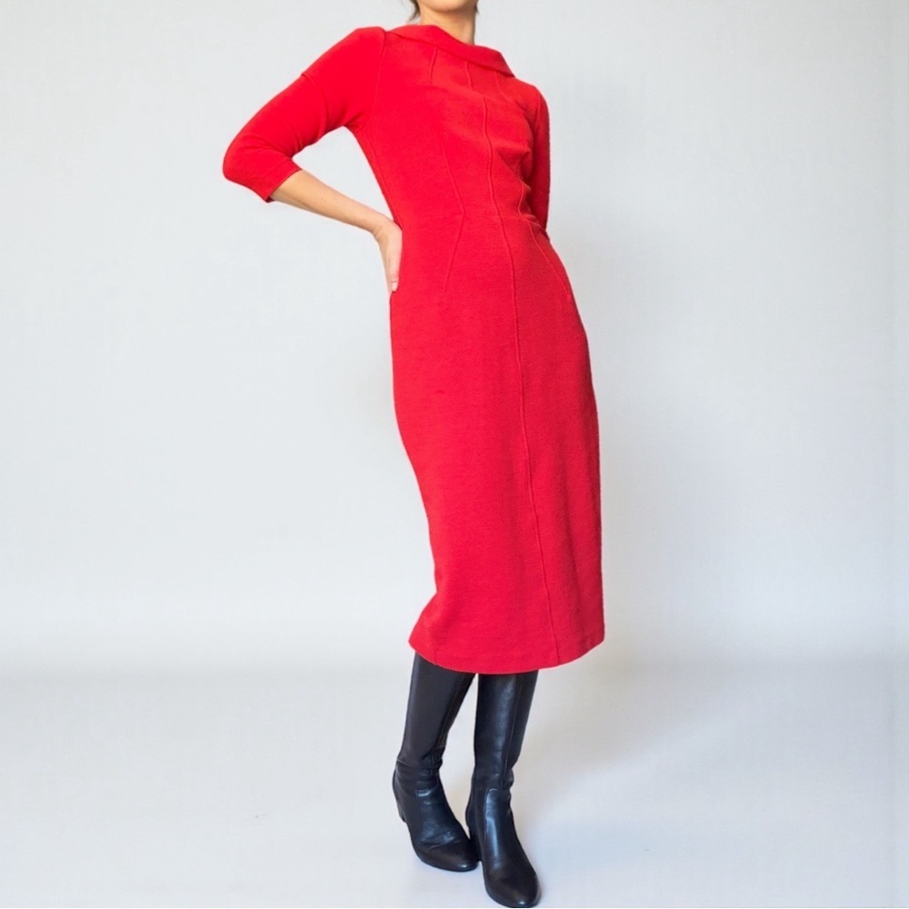 Boden Marissa Vibrant Red Midi Dress Power Red Sheath Holiday 6 Long Runs Small - Picture 2 of 14